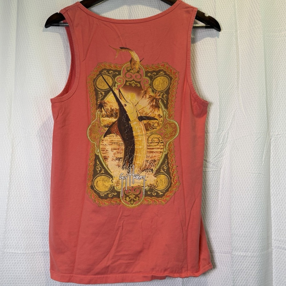 Guy Harvey WindJammer Men's Boat Beach Fishing Tank Top Small Coral EXCELLENT